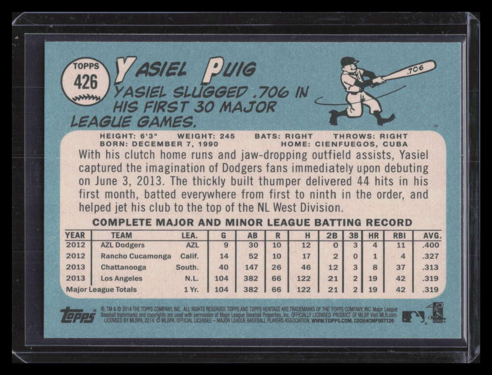 2014 Topps Heritage 426b Yasiel Puig Action Variation SP