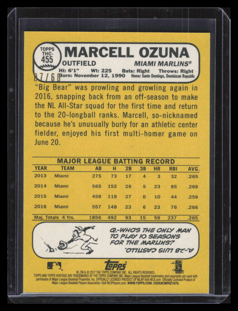 2017 Topps Heritage Chrome Blue Refractor thc455 Marcell Ozuna 7/68