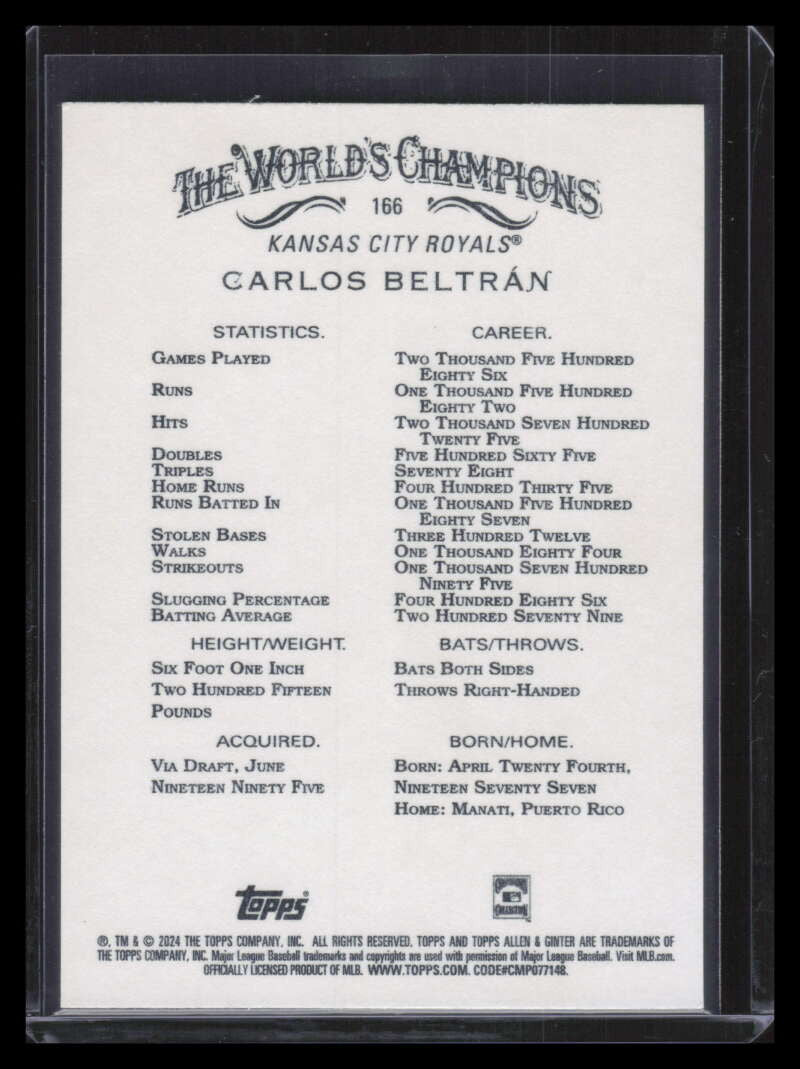 2024 Topps Allen and Ginter Gold Foil Filigree 166 Carlos Beltran 23/50