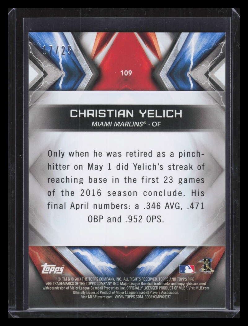 2017 Topps Fire Magenta 109 Christian Yelich 17/25