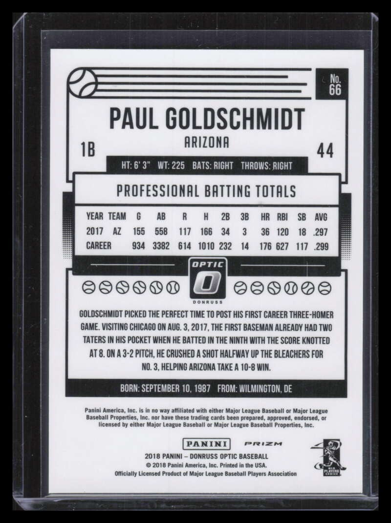 2018 Donruss Optic White Sparkles Refractor 66 Paul Goldschmidt