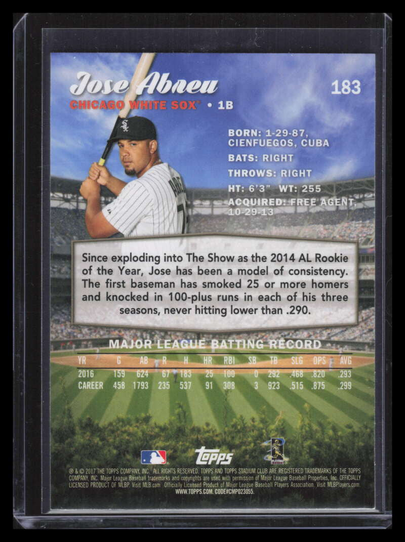 2017 Stadium Club 183b Jose Abreu Portrait w/ Bat Photo Variation SP