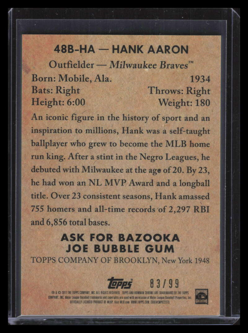 2017 Bowman Chrome '48 Bowman Green Refractor 48bha Hank Aaron 83/99