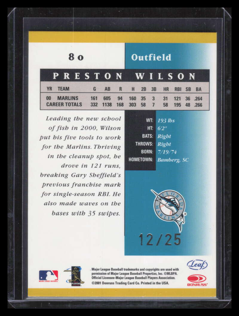 2001 Leaf Certified Materials Mirror Gold 80 Preston Wilson 12/25