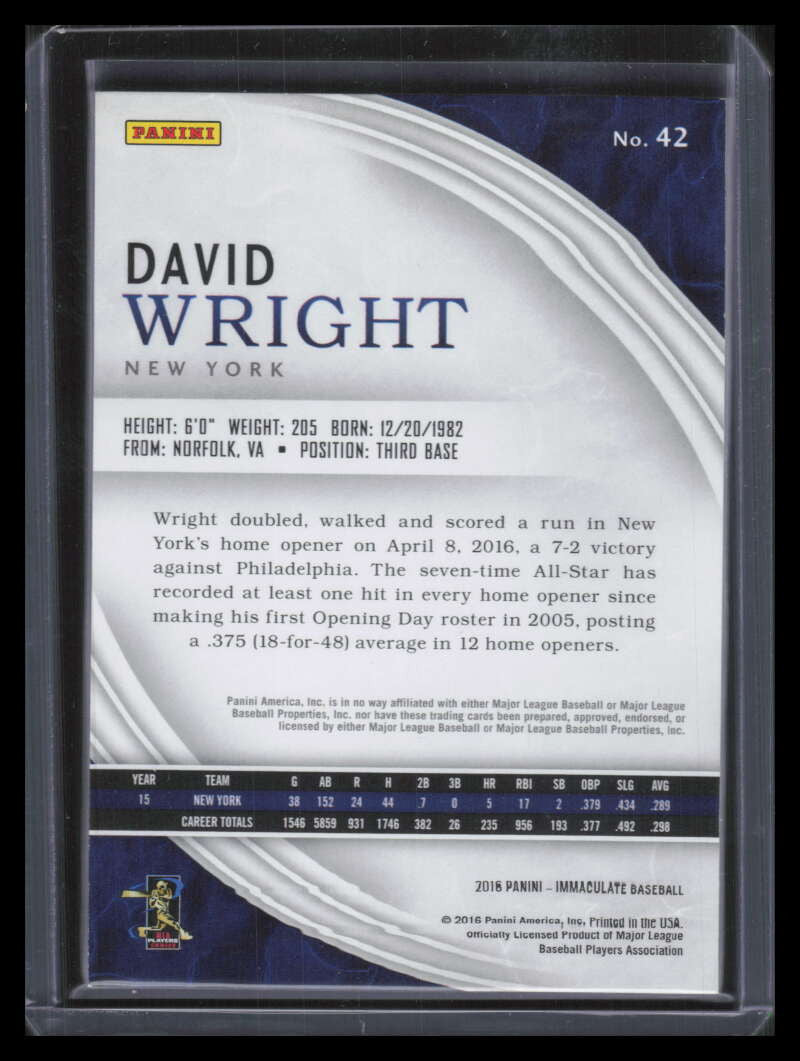 2016 Immaculate Collection Blue 42 David Wright 7/10