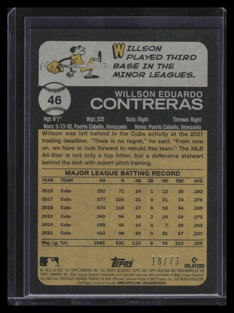 2022 Topps Heritage Chrome Black Refractor 46 Willson Contreras 18/73
