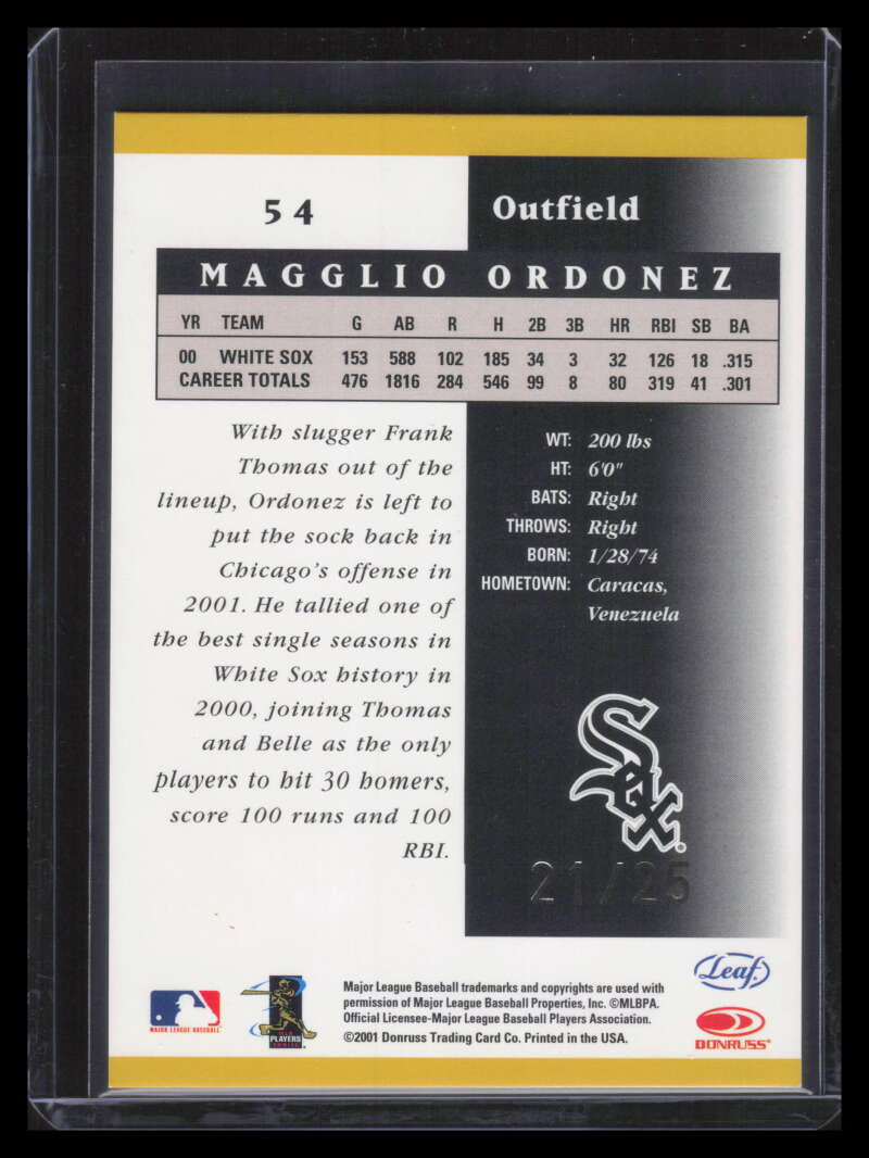 2001 Leaf Certified Materials Mirror Gold 54 Magglio Ordonez 21/25