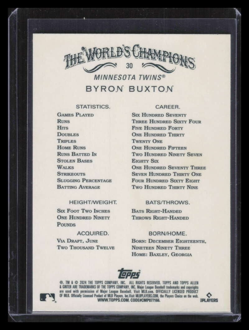 2024 Topps Allen and Ginter Chrome Orange Refractor 30 Byron Buxton 24/25