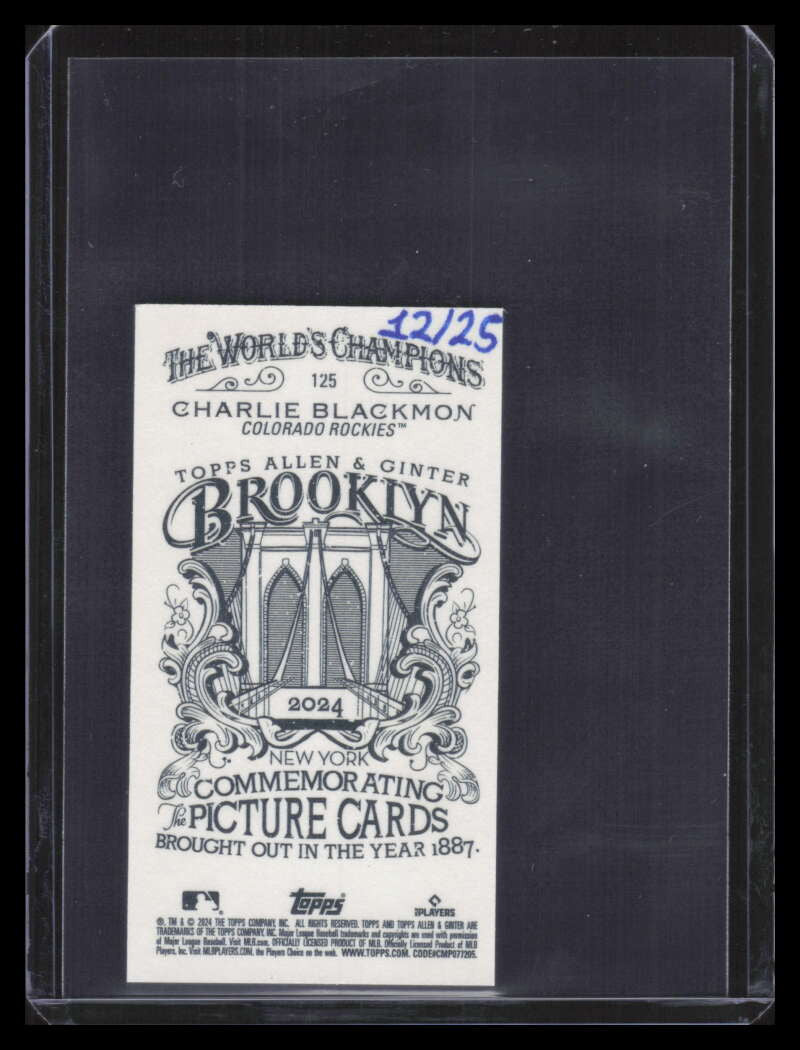 2024 Topps Allen and Ginter Mini Brooklyn Back 125 Charlie Blackmon 12/25