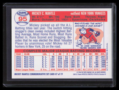 1996 Topps Mantle Finest Refractor 7 Mickey Mantle 1957 Topps 150006