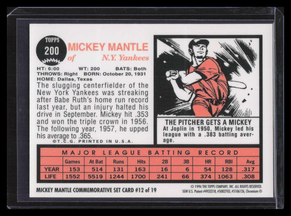 1996 Topps Mantle Finest Refractor 12 Mickey Mantle 1962 Topps