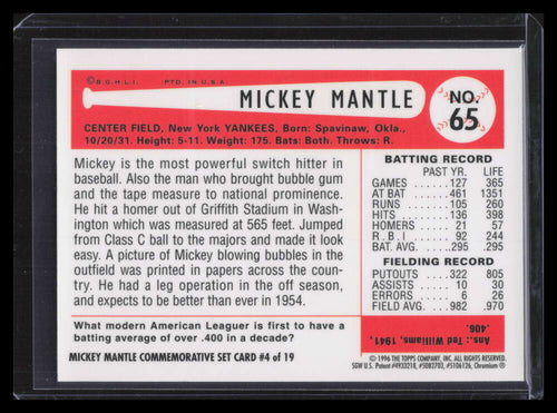 1996 Topps Mantle Finest Refractor 4 Mickey Mantle 1954 Bowman 150014