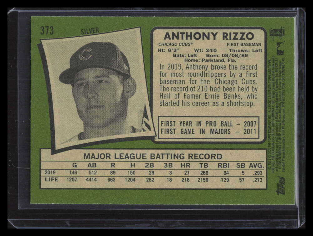 2020 Topps Heritage Silver Team Name Variations 373 Anthony Rizzo SP