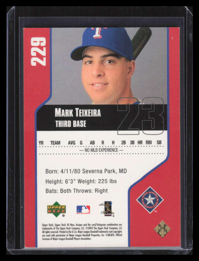 2002 Upper Deck 40-Man Electric Rainbow 229 Mark Teixeira 9/40