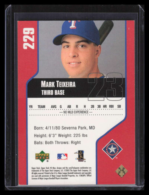 2002 Upper Deck 40-Man Electric Rainbow 229 Mark Teixeira 9/40