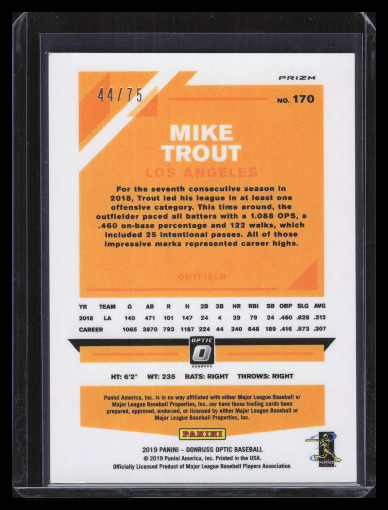2019 Donruss Optic Blue Refractor 170 Mike Trout 44/75