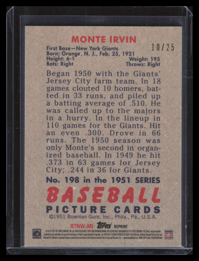 2017 Bowman Chrome Refractors That Never Were Orange RTNWMI Monte Irvin 10/25