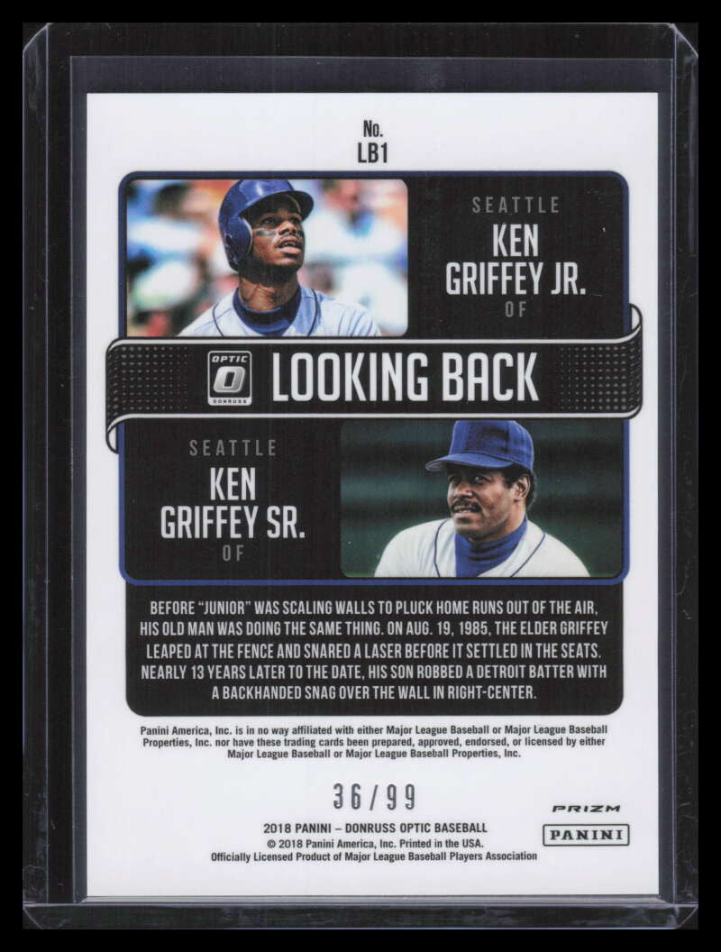 2018 Donruss Optic Looking Back Red 1 Ken Griffey Jr. Sr. Father and Son 36/99