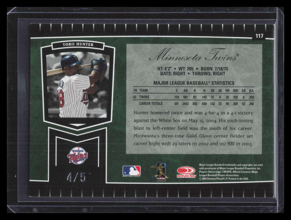 2004 Leaf Certified Cuts Marble Emerald 117 Torii Hunter 4/5