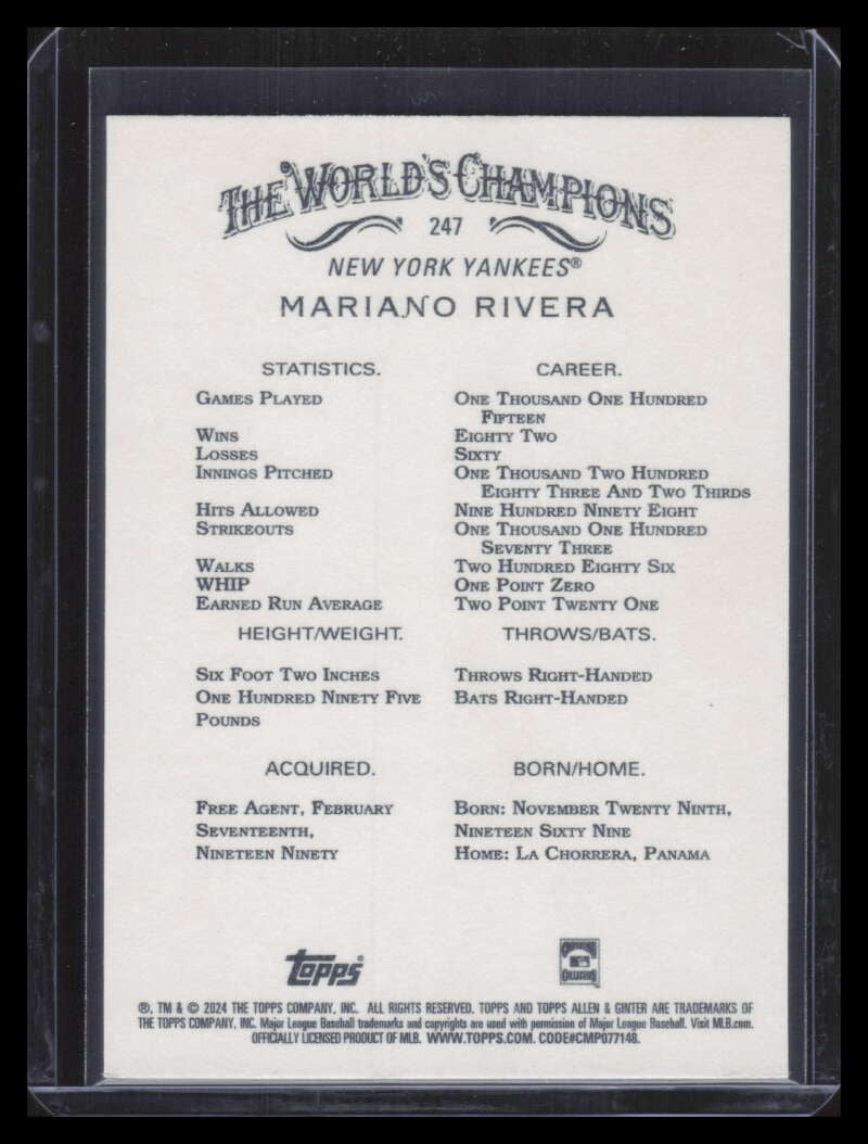 2024 Topps Allen and Ginter Gold Foil Filigree 247 Mariano Rivera 32/50