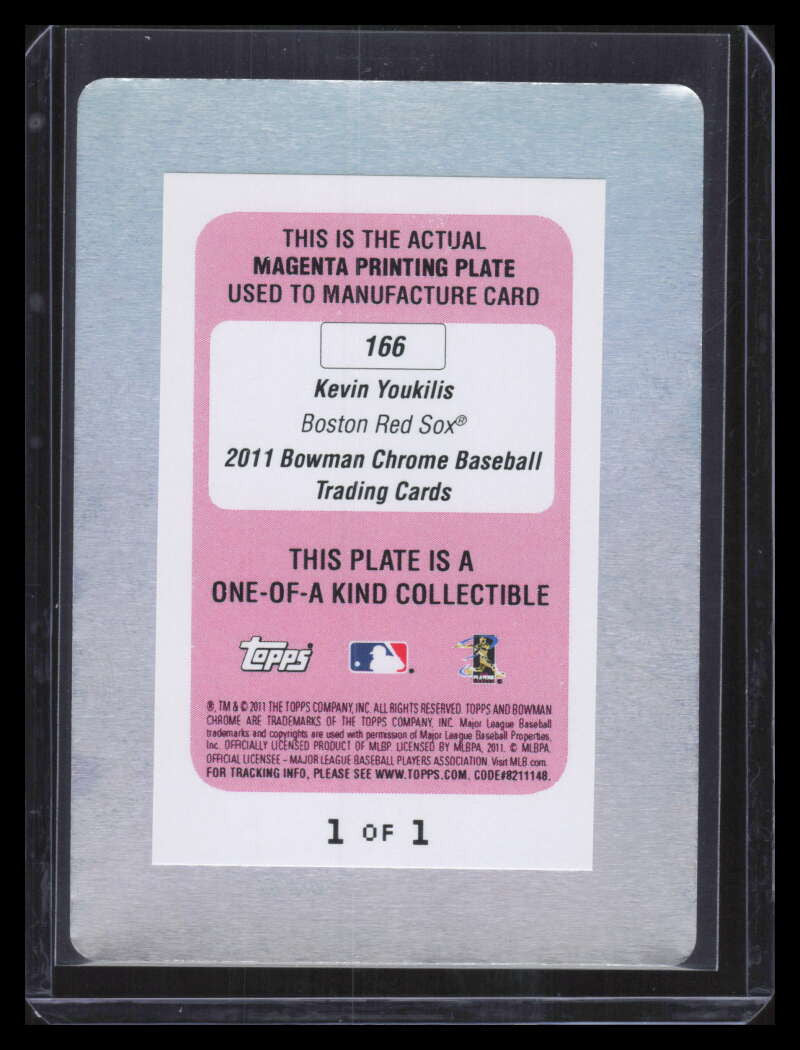 2011 Bowman Chrome Printing Plate Magenta 166 Kevin Youkilis 1/1