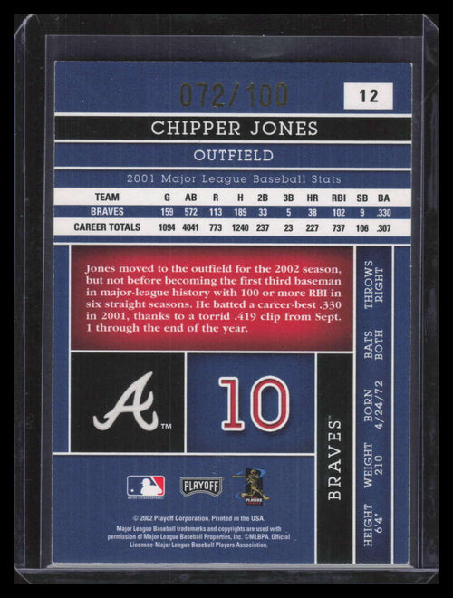 2002 Absolute Memorabilia Spectrum 12 Chipper Jones 72/100