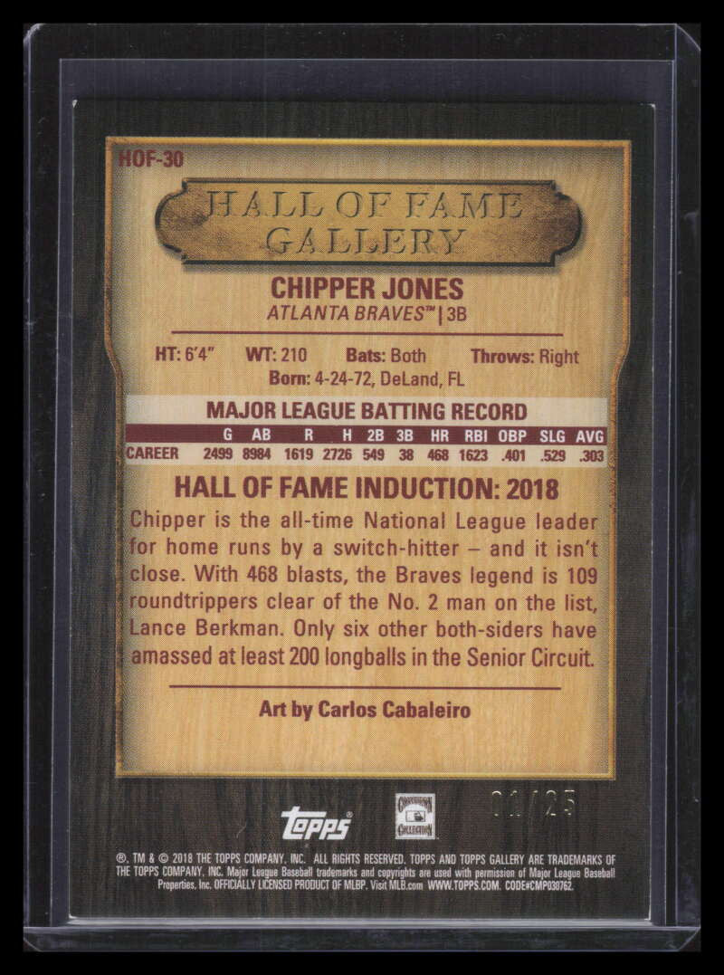 2018 Topps Gallery Hall of Fame Orange hof30 Chipper Jones 1/25