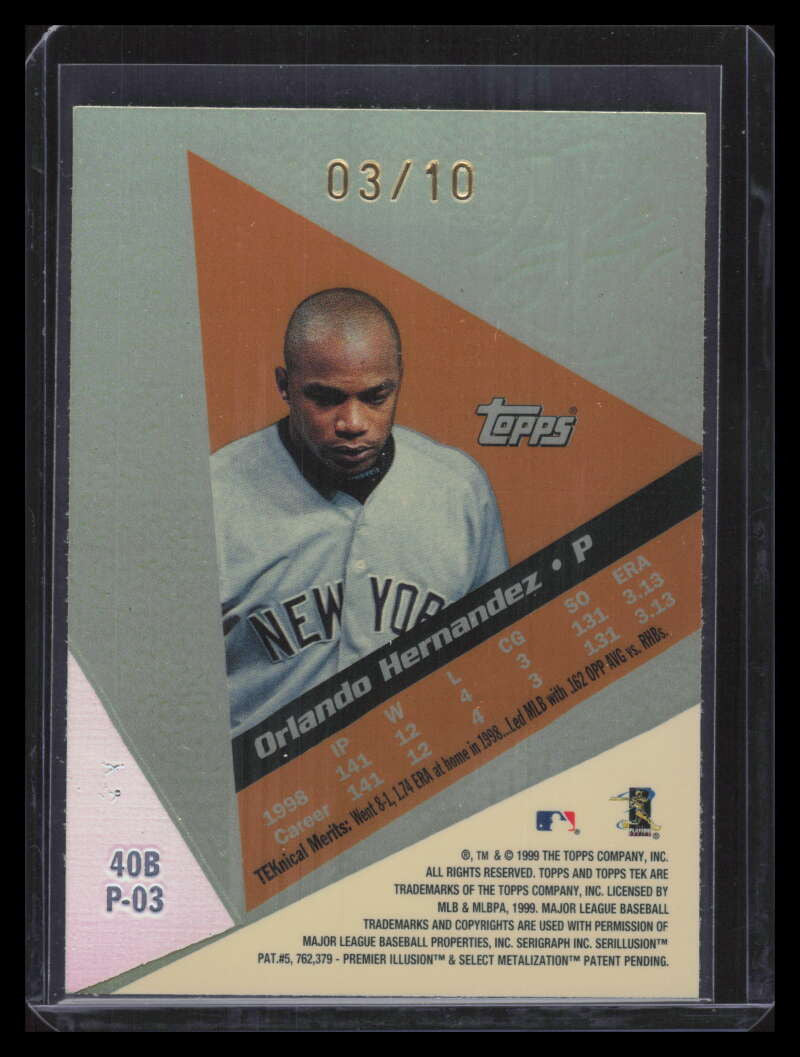 1999 Topps Tek Gold Pattern 3 40b Orlando Hernandez Away 3/10