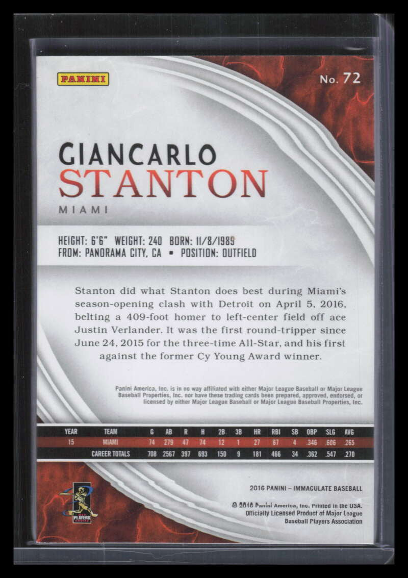 2016 Immaculate Collection Purple 72 Giancarlo Stanton 4/5