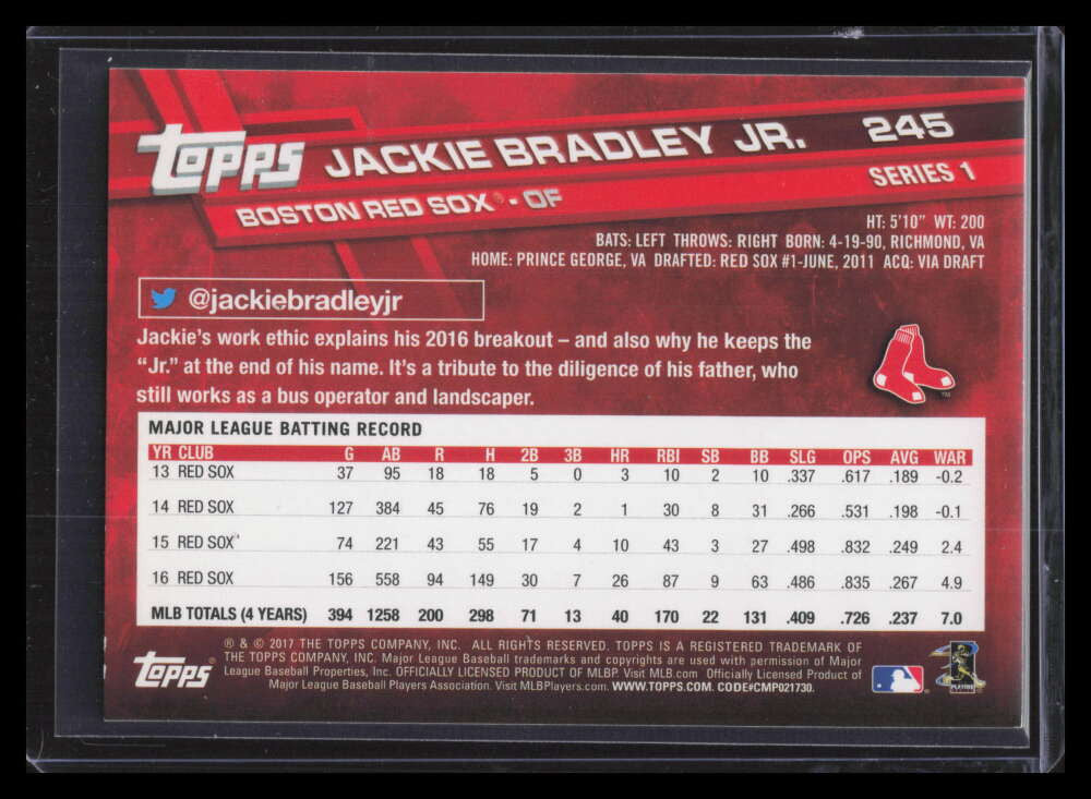 DELETE 162994 2018 Topps Transcendent VIP Party '17 All Star Game Silver Jackie Bradley Jr 1/1