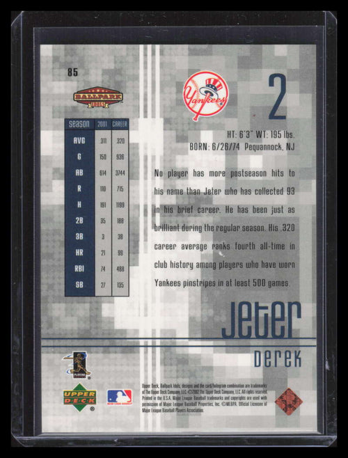 2002 Upper Deck Ballpark Idols Bronze 85 Derek Jeter 31/100
