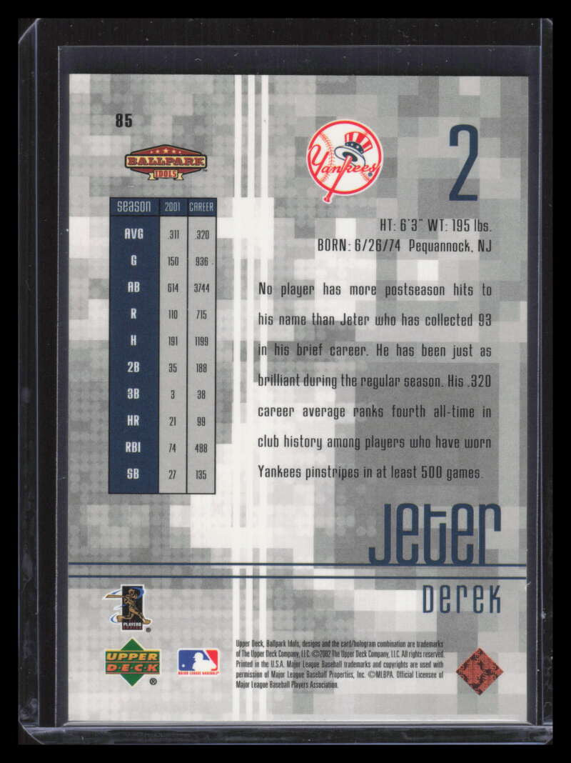 SOLD 163018 2002 Upper Deck Ballpark Idols Bronze 85 Derek Jeter 89/100