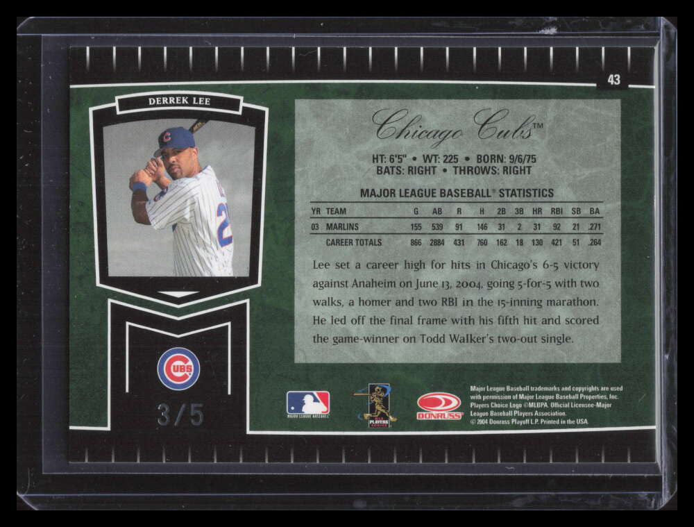 2004 Leaf Certified Cuts Marble Emerald 43 Derrek Lee 3/5