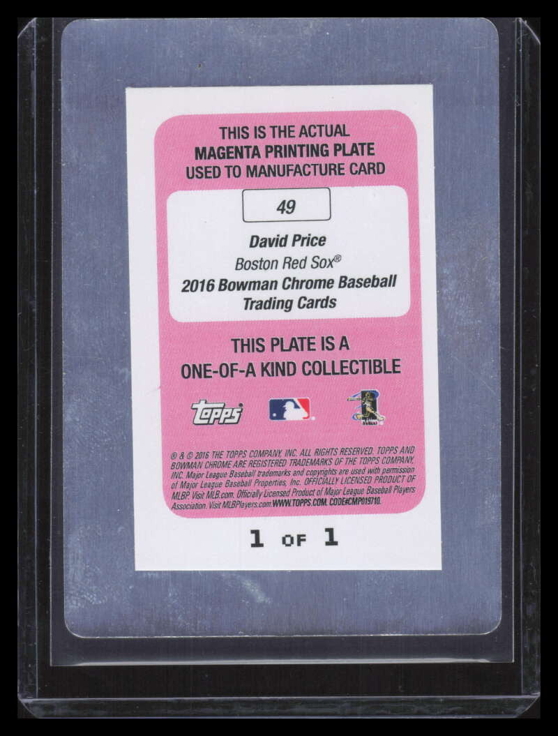 2016 Bowman Chrome Printing Plate Magenta 49 David Price 1/1