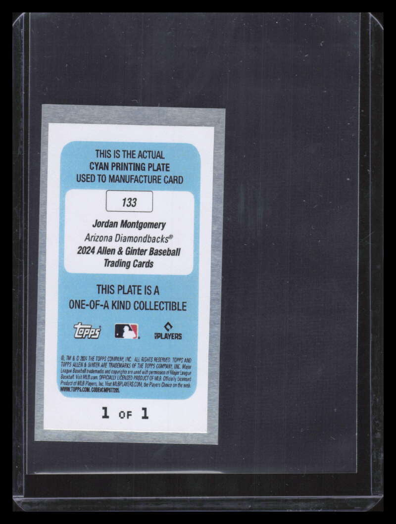2024 Topps Allen and Ginter Mini Printing Plate Cyan 133 Jordan Montgomery 1/1