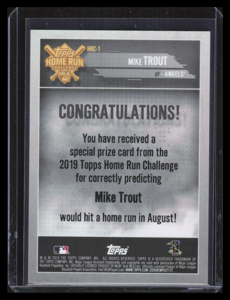2019 Topps Home Run Challenge August Blue hrc1 Mike Trout 72/99