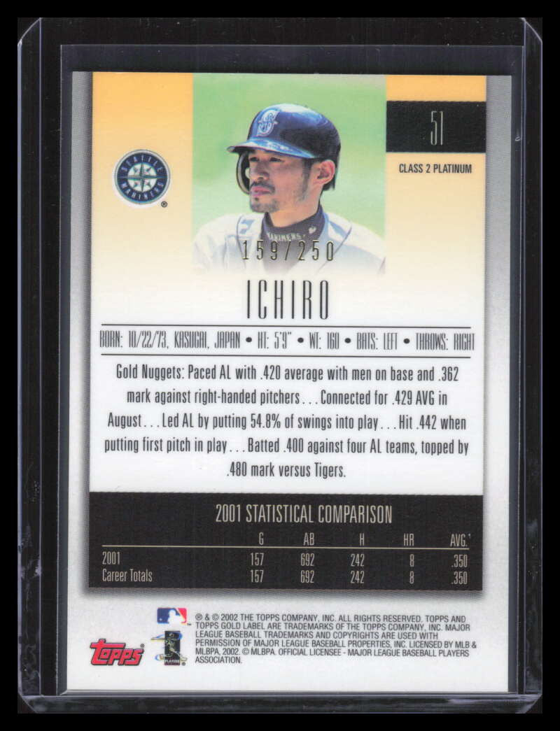2002 Topps Gold Label Class 2 Platinum 51 Ichiro Suzuki 159/250
