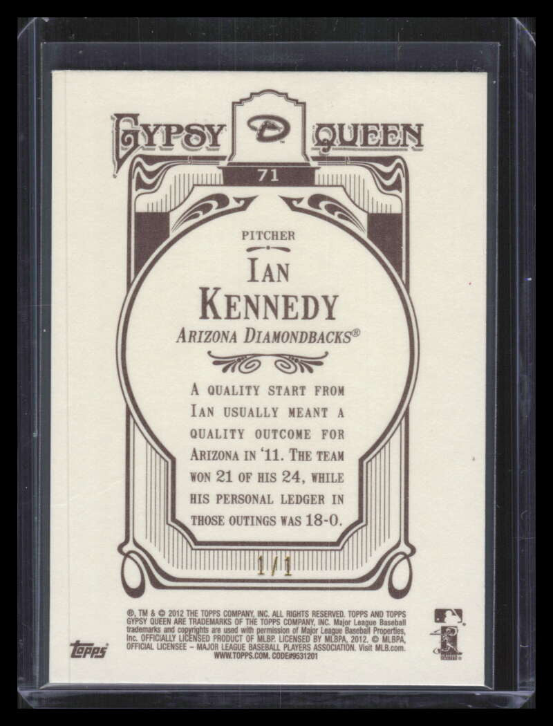2012 Topps Gypsy Queen Framed Black 71 Ian Kennedy 1/1