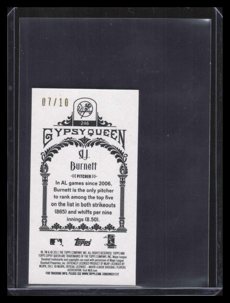 2011 Topps Gypsy Queen Mini Leather 246 A. J. Burnett 7/10