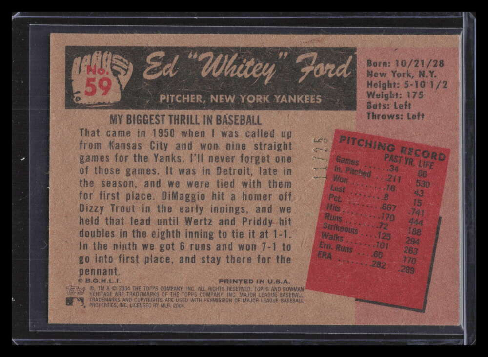 SOLD 163081 2004 Bowman Heritage Mahogany 59 Whitey Ford RET 11/25 Retired