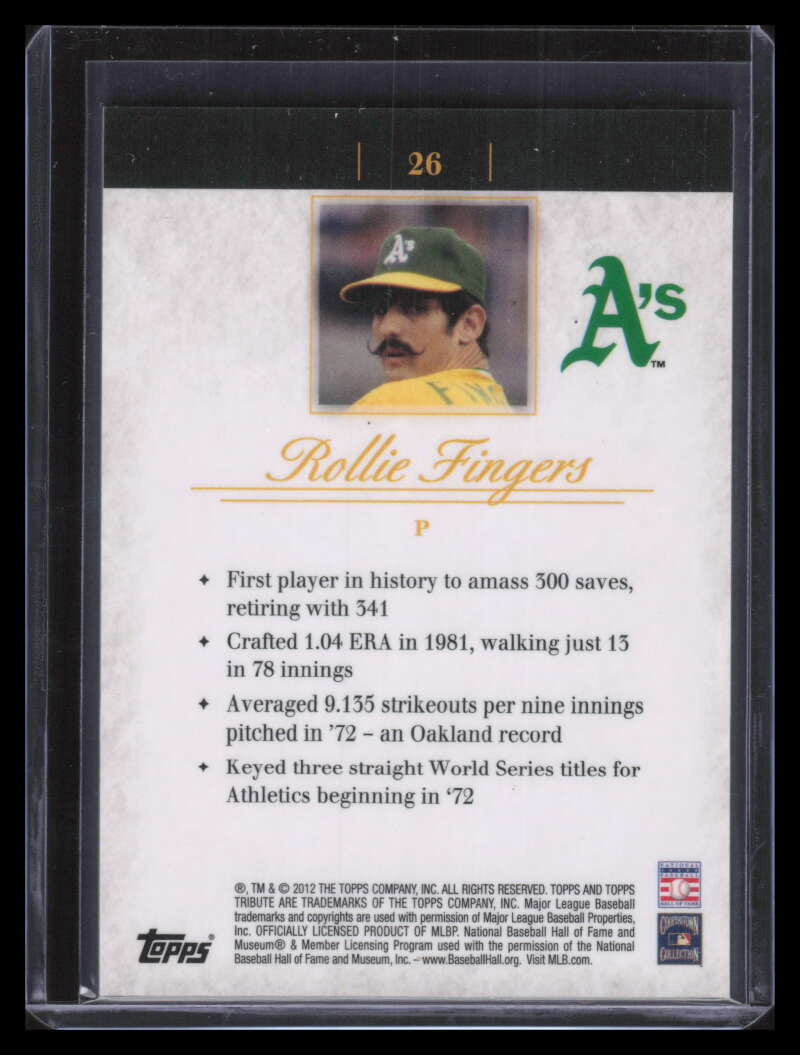 DELETE 163097 2012 Topps Tribute Framed Printing Plate Yellow 26 Rollie Fingers 1/1