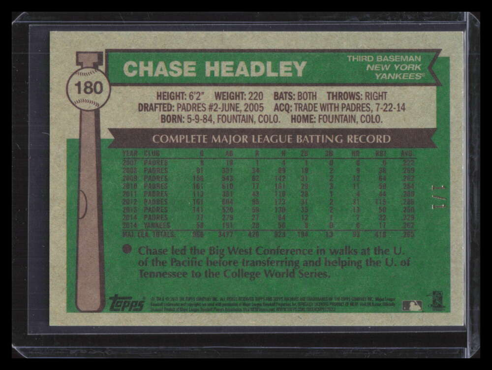 2015 Topps Archives Black 180 Chase Headley 1/1