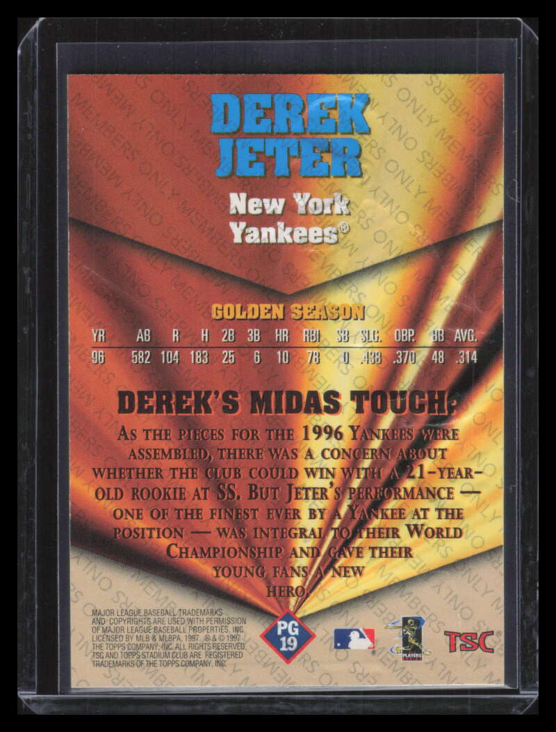 SOLD 163117 1997 Stadium Club Members Only Parallel pg19 Derek Jeter Pure Gold