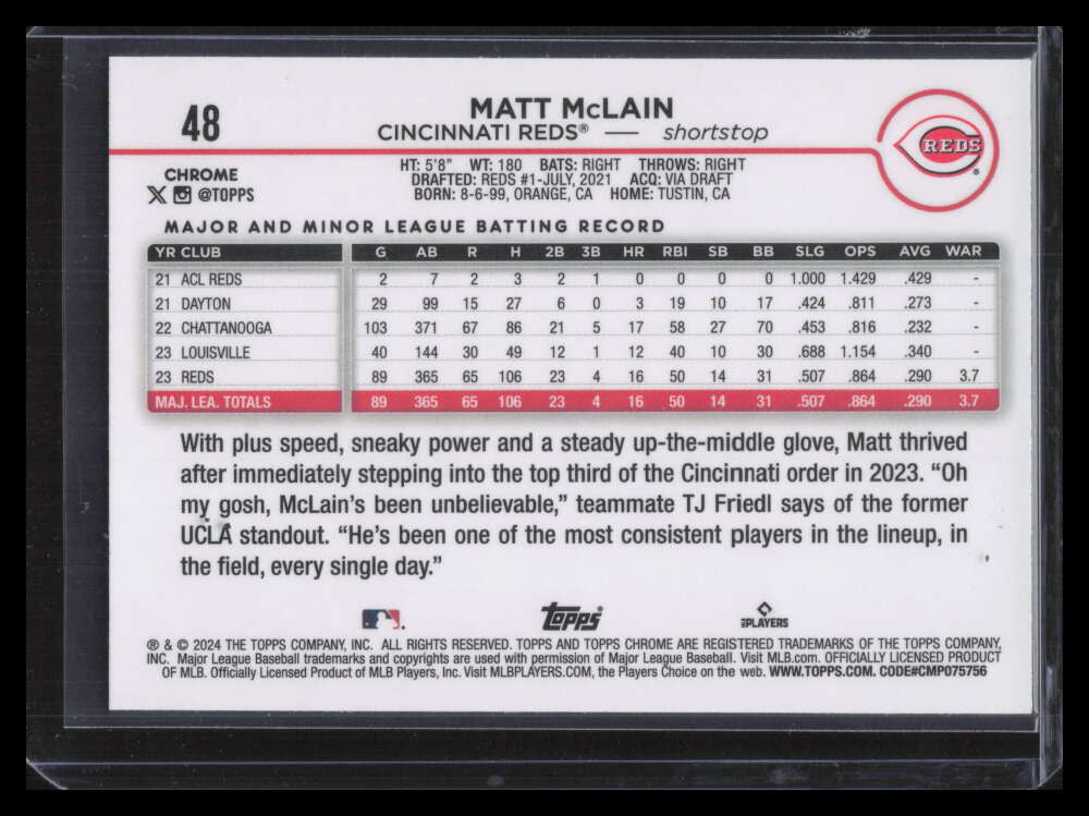 2024 Topps Chrome Lightboard Logo Refractor 48 Matt McLain