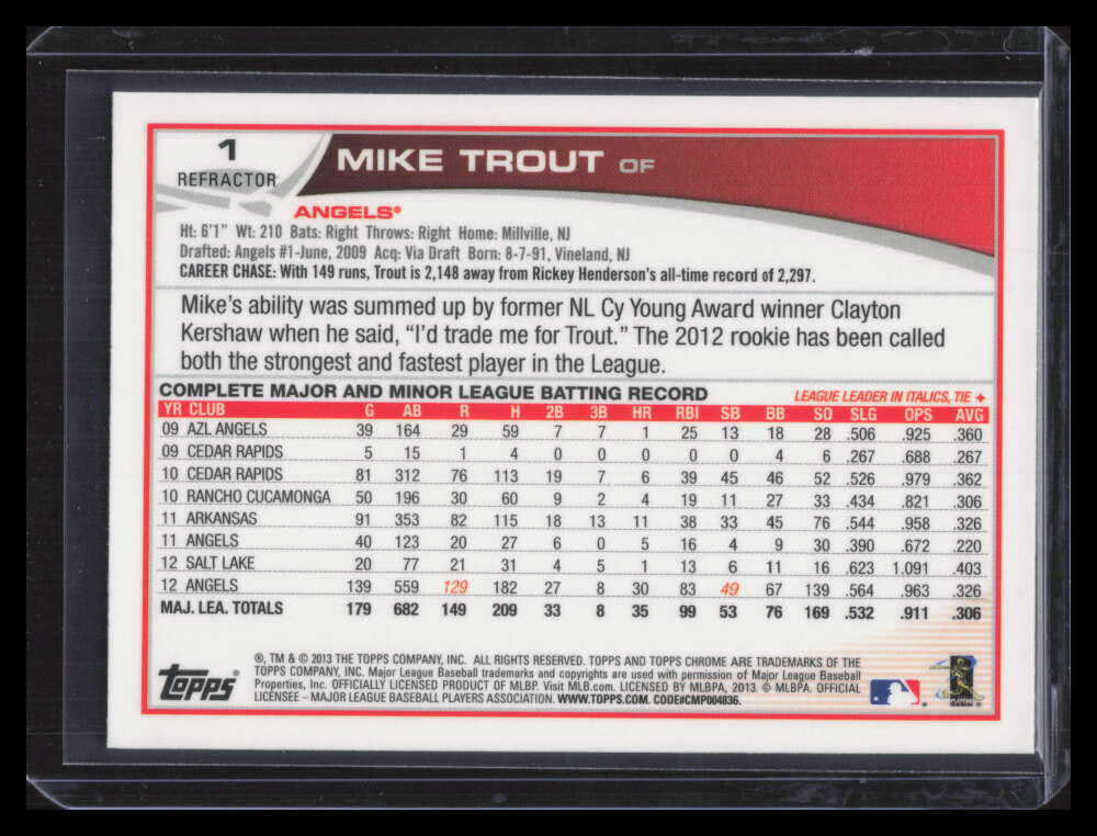 DELETE 163135 2013 Topps Chrome Refractor 1 Mike Trout