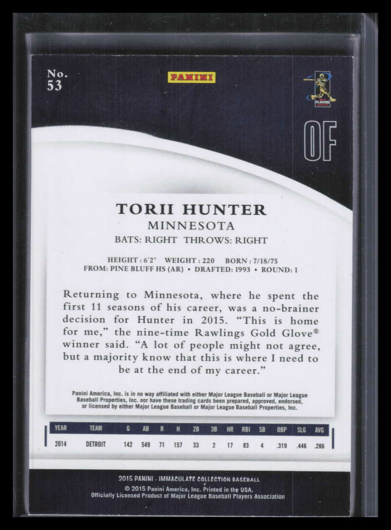 2015 Immaculate Collection Platinum 53 Torii Hunter 1/1