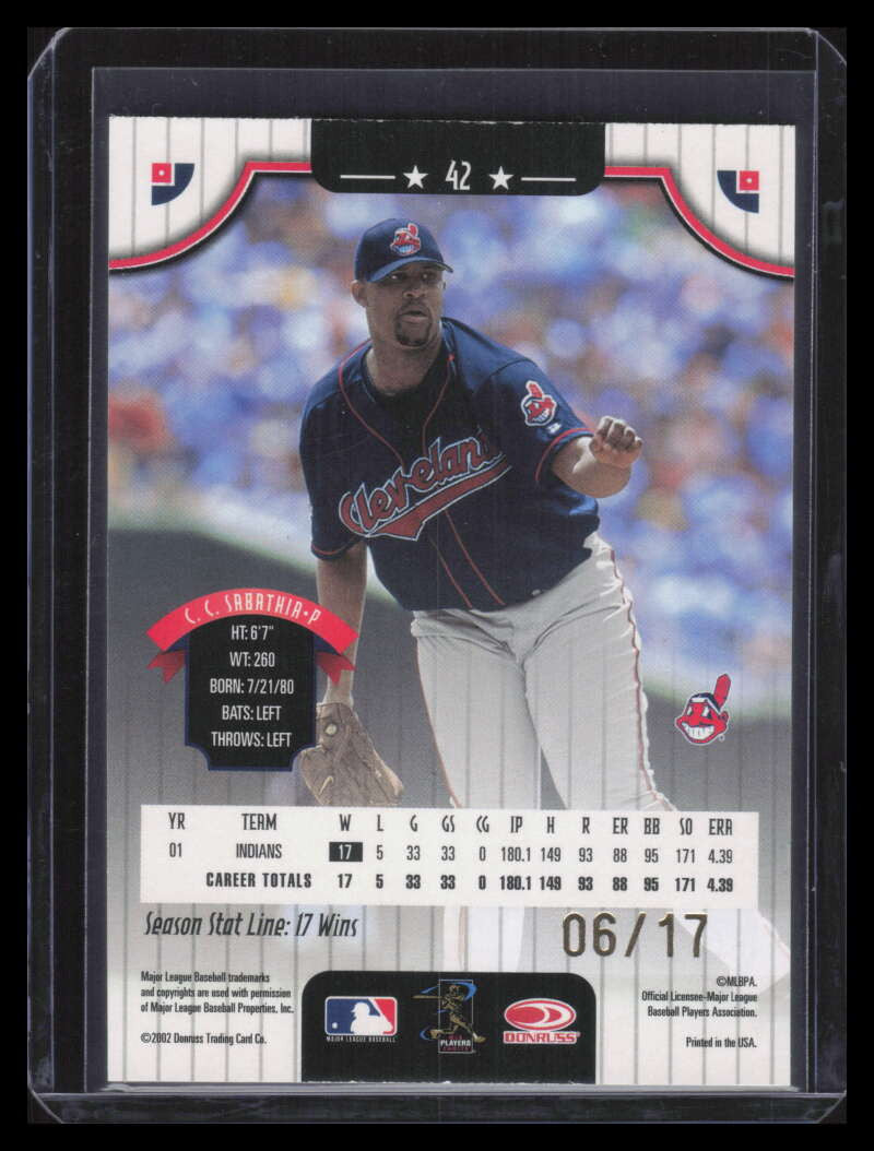 2002 Donruss Stat Line Season 42 C. C. Sabathia 6/17