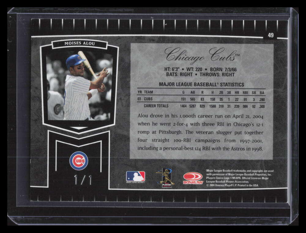 2004 Leaf Certified Cuts Marble Black 49 Moises Alou 1/1