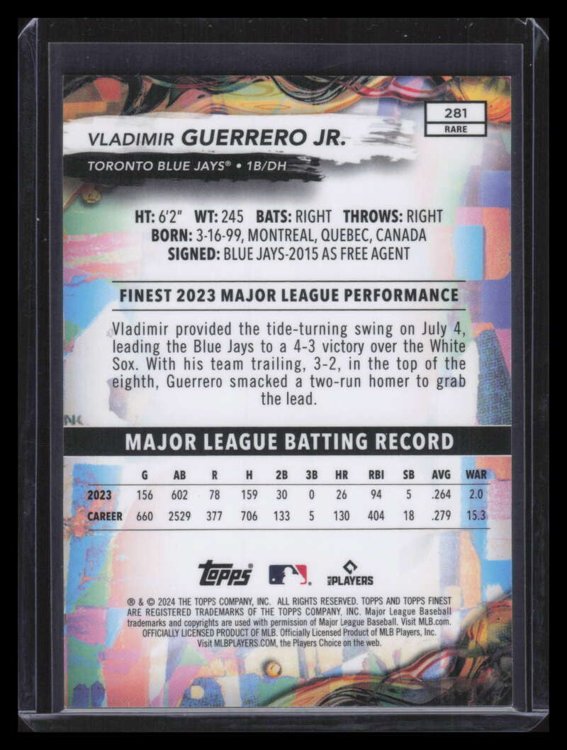 2024 Finest Black Refractor 281 Vladimir Guerrero Jr. 8/10 Rare