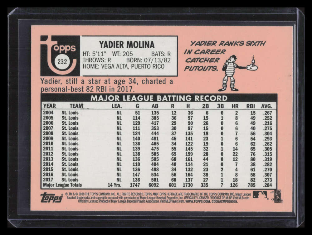 2018 Topps Heritage Reverse Stock 232 Yadier Molina /5